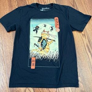 Threadless Black Ninja Cat T-Shirt "Ninja Cat Assassin" Vincent Trinidad Size M
